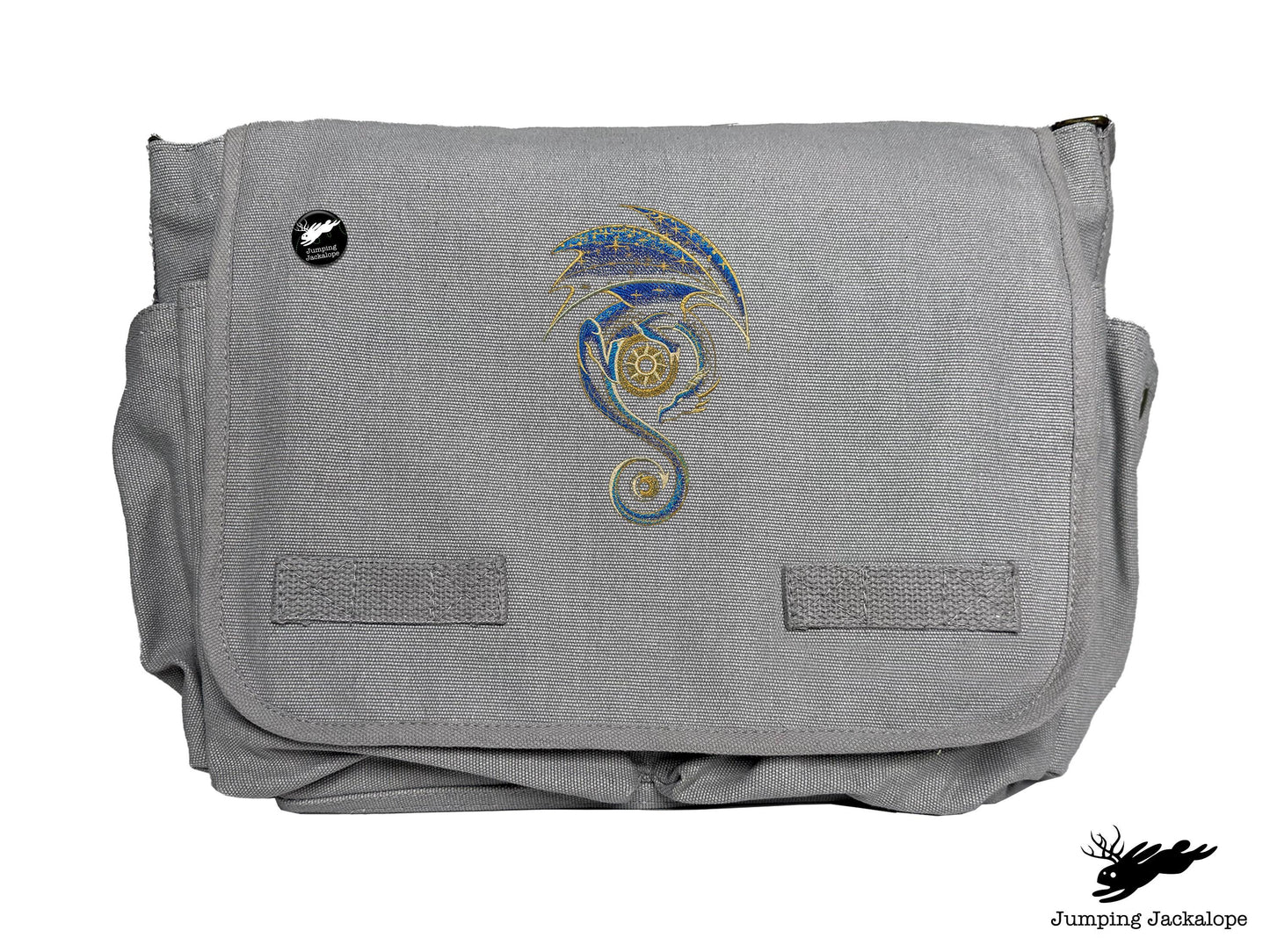 From the Sun to the Moon Celestial Dragon Embroidered Classic Canvas Messenger Bag