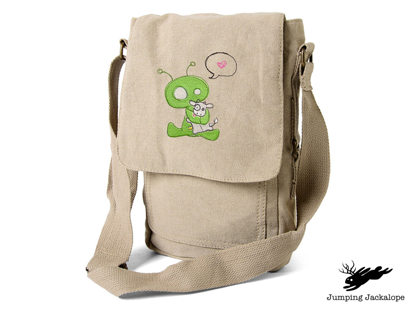 Abducted Alien Embroidered Canvas Tech, Tablet, iPad, Kindle, Fire, Camera Bag
