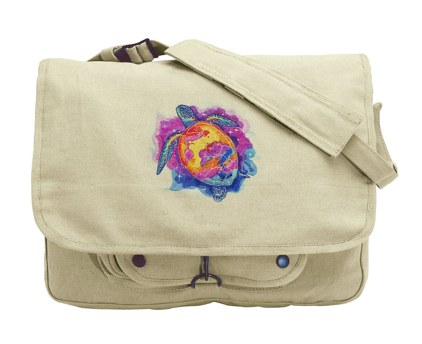 Celestial Sea Turtle Embroidered Canvas Messenger Bag