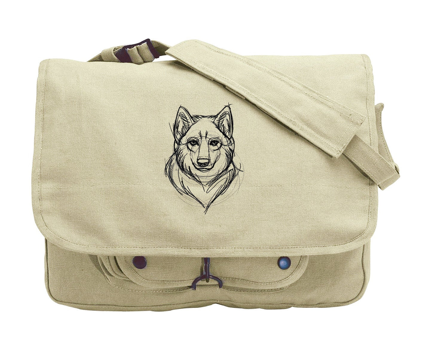 Sketchwork - Wolf Embroidered Canvas Messenger Bag