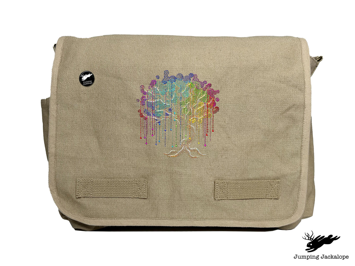 Rainbow Willow Tree Embroidered Messenger Bag