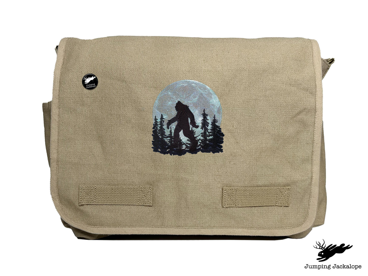 Under the Moonlight Bigfoot Embroidered Classic Canvas Messenger Bag