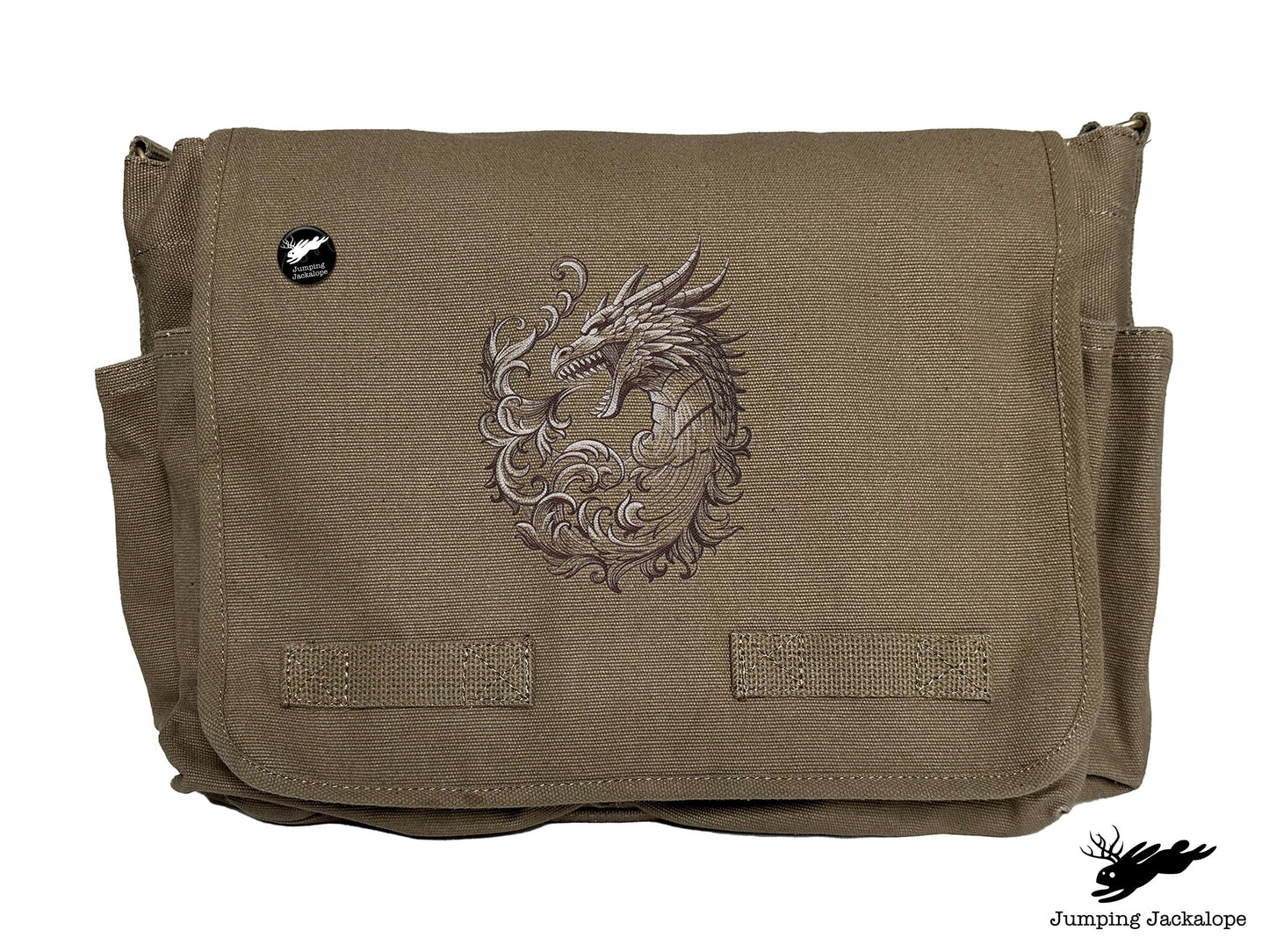 Baroque Scrollwork Dragon Embroidered Classic Canvas Messenger Bag