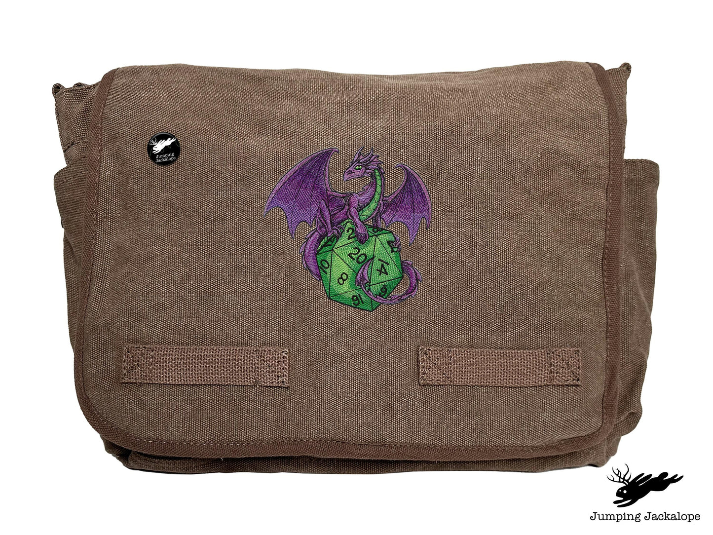 D20 Dragon Embroidered Classic Canvas Messenger Bag
