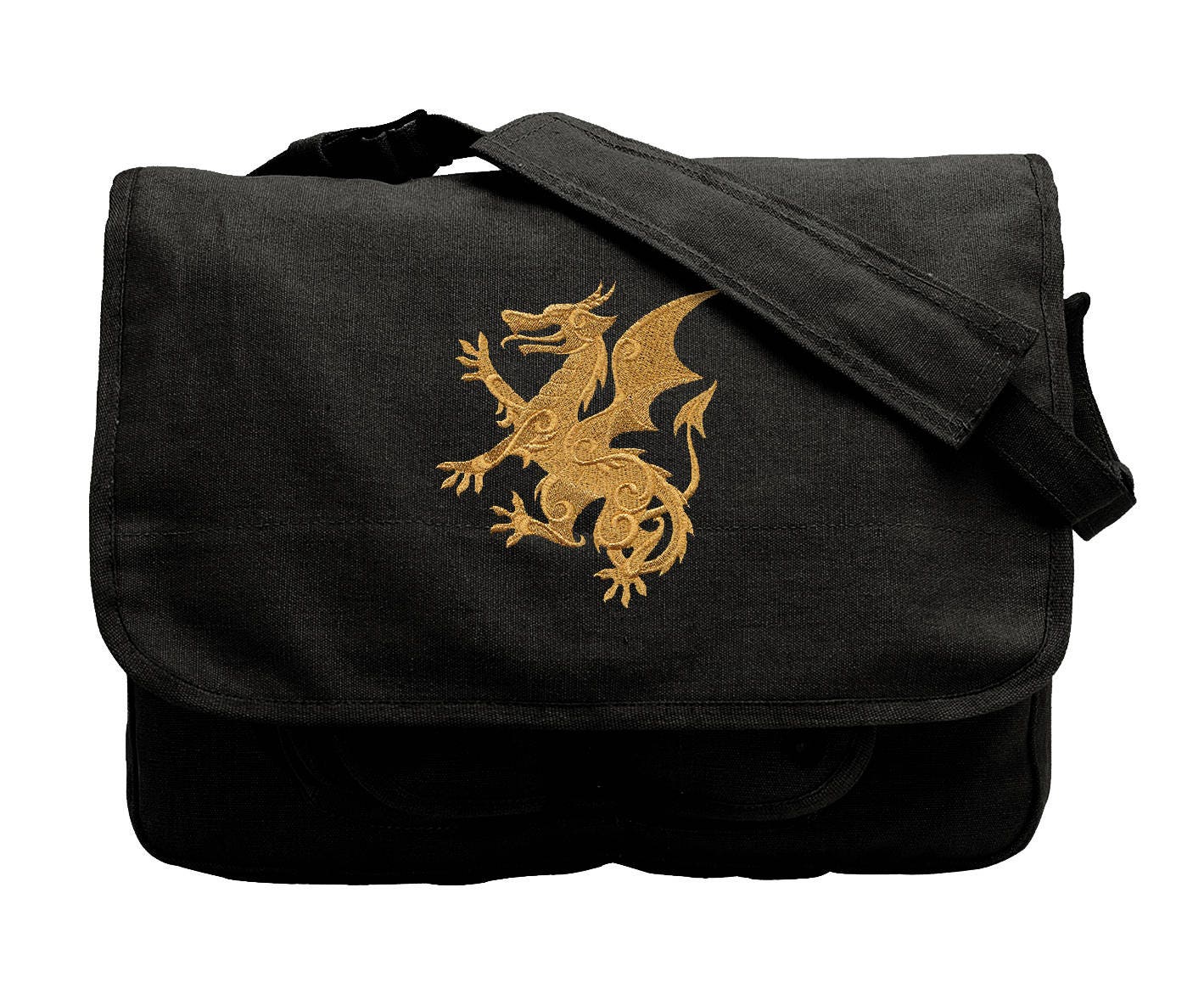 Gilded Heraldry - Dragon Embroidered Canvas Messenger Bag