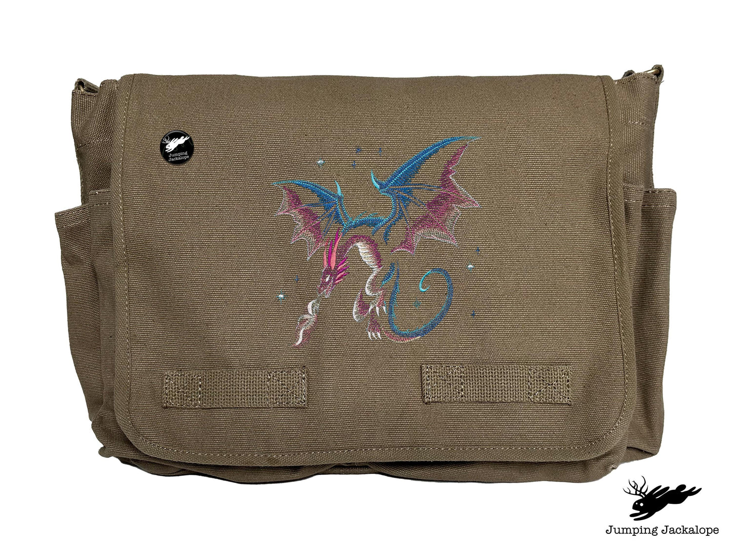 Celestial Glow Dragon Embroidered Classic Canvas Messenger Bag