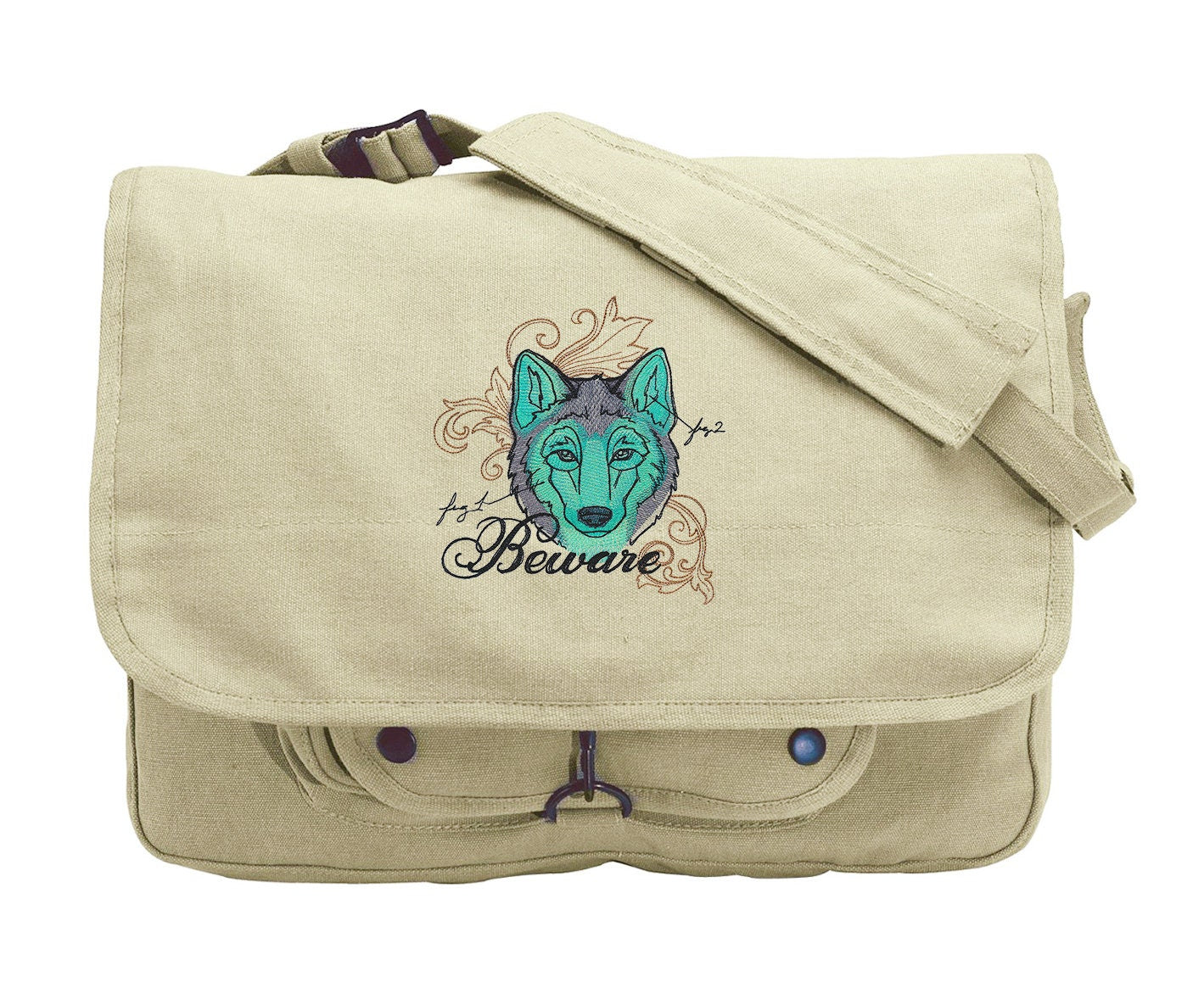 The Laboratory - Wolf Embroidered Canvas Messenger Bag