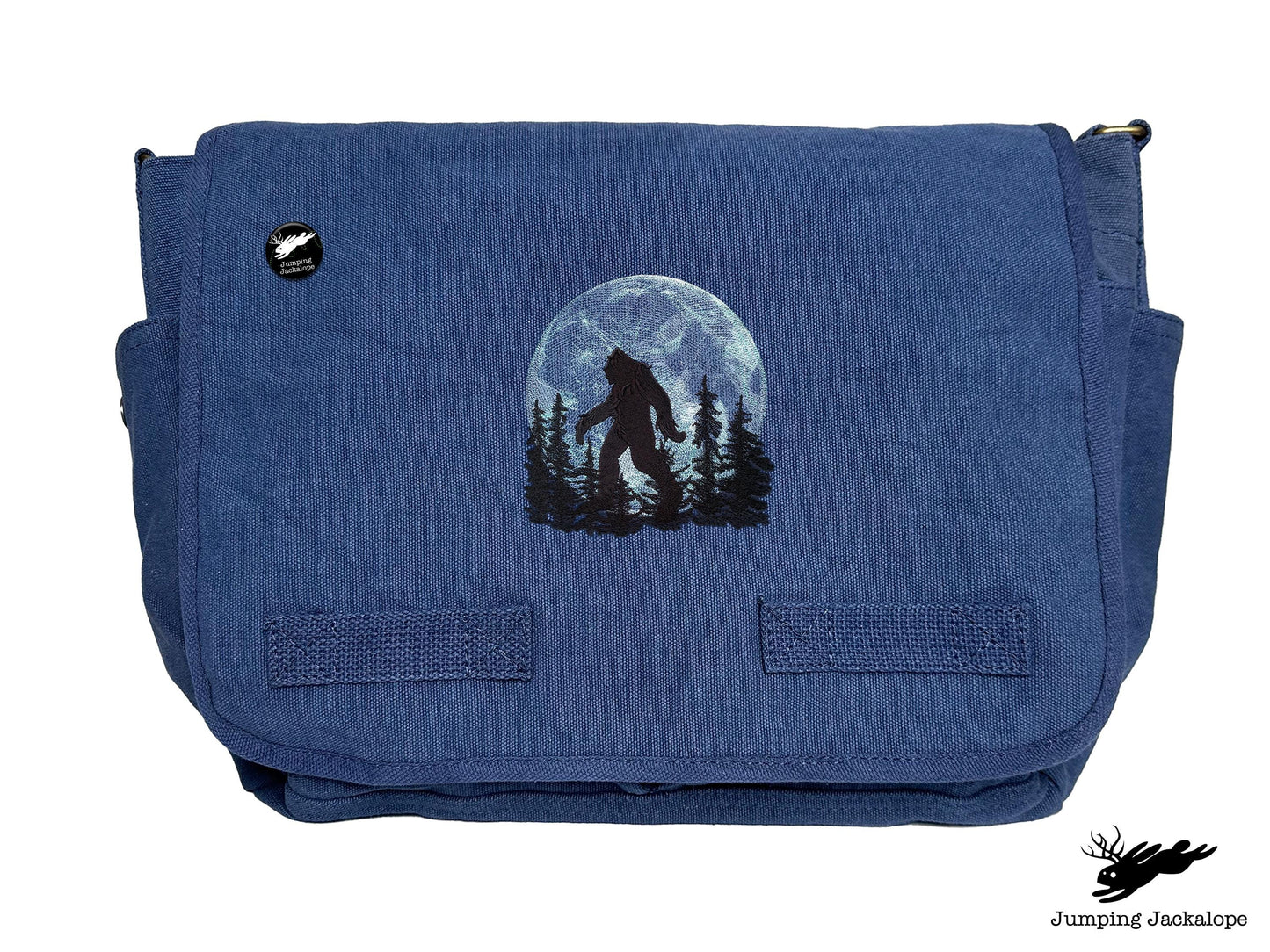 Under the Moonlight Bigfoot Embroidered Classic Canvas Messenger Bag