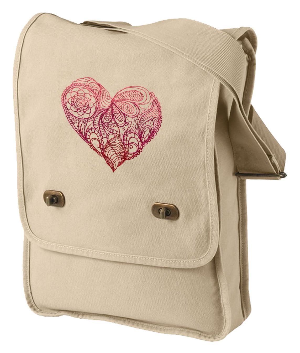 Mendhi Heart Embroidered Canvas Field Bag