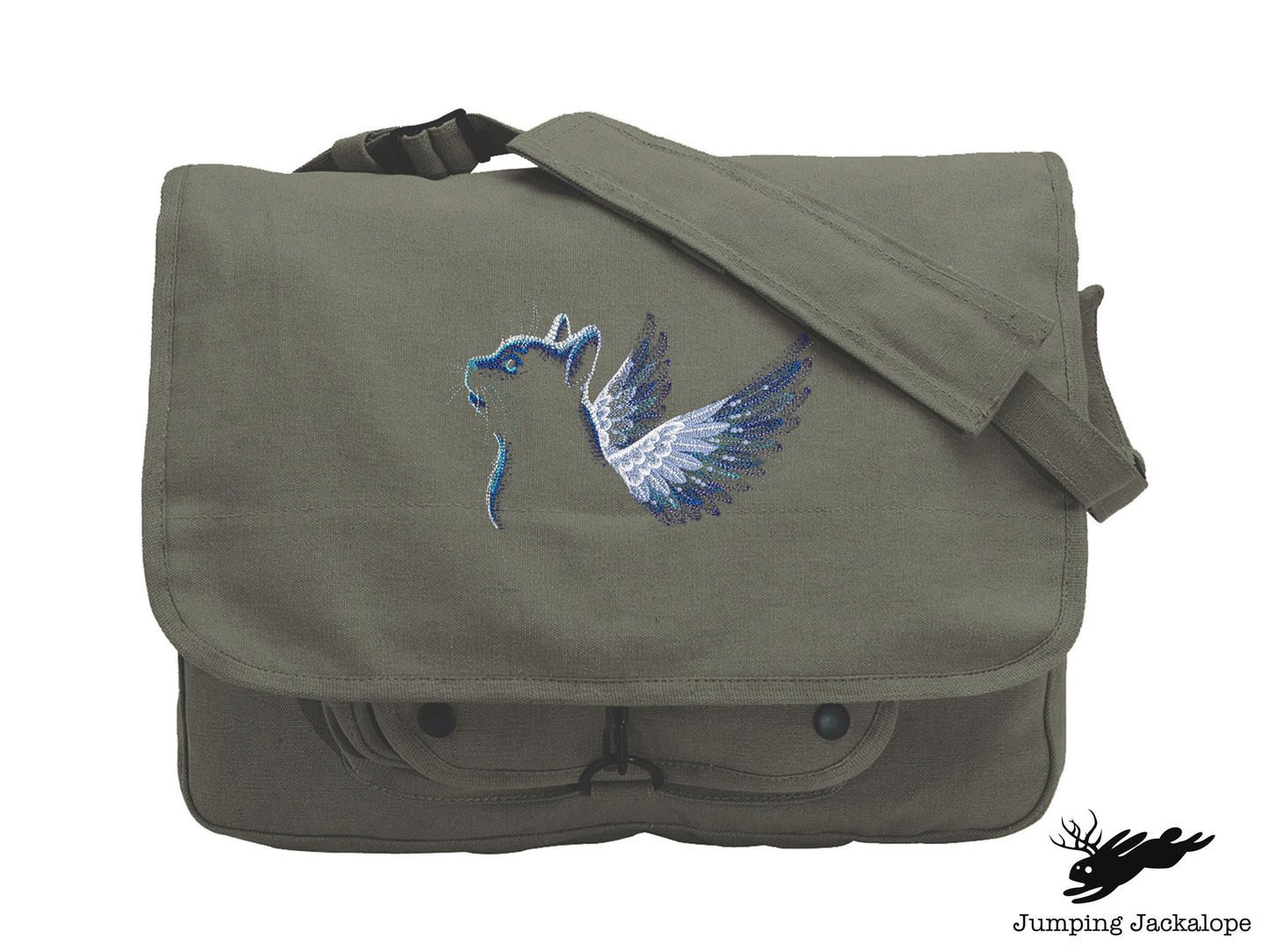 I'll Remember Mew Angelic Cat Embroidered Canvas Messenger Bag, Cat Bag, Memorial Cat Bag