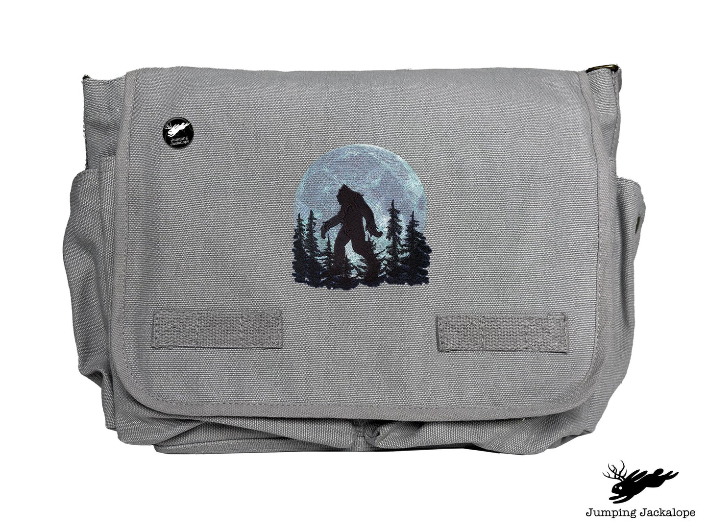 Under the Moonlight Bigfoot Embroidered Classic Canvas Messenger Bag