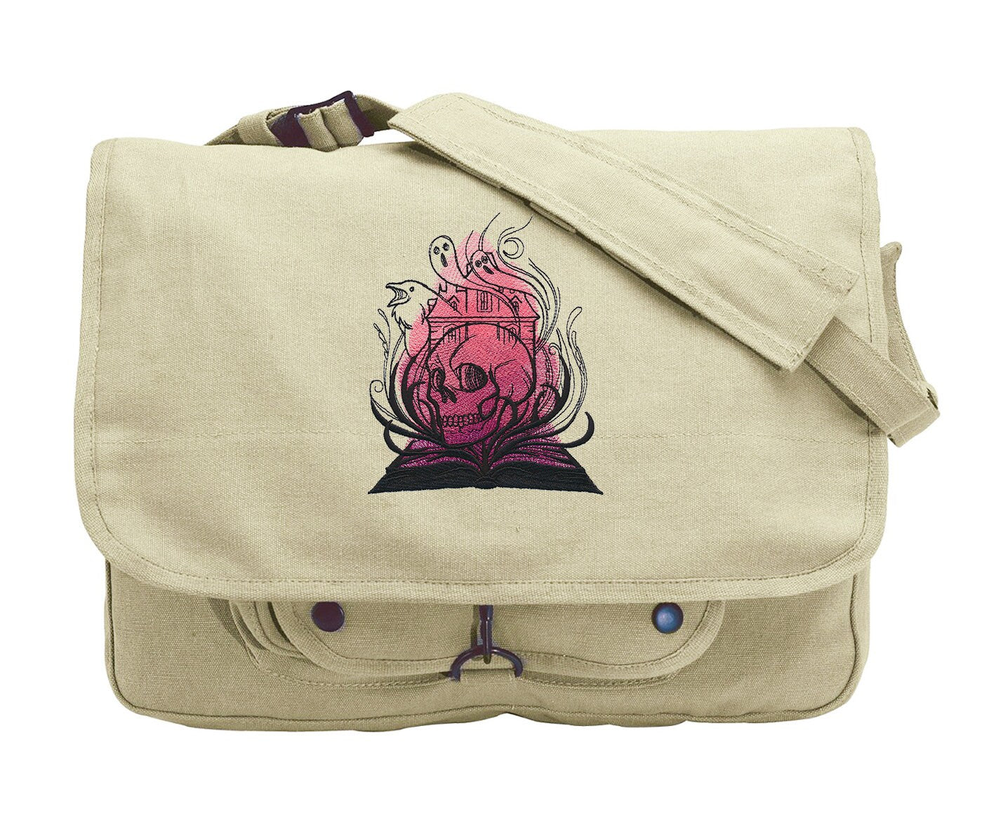 Literary Magic - Horror Bag, Book Messenger Bag, Book Love Canvas Bag, Horror Book Embroidered Canvas Messenger Bag