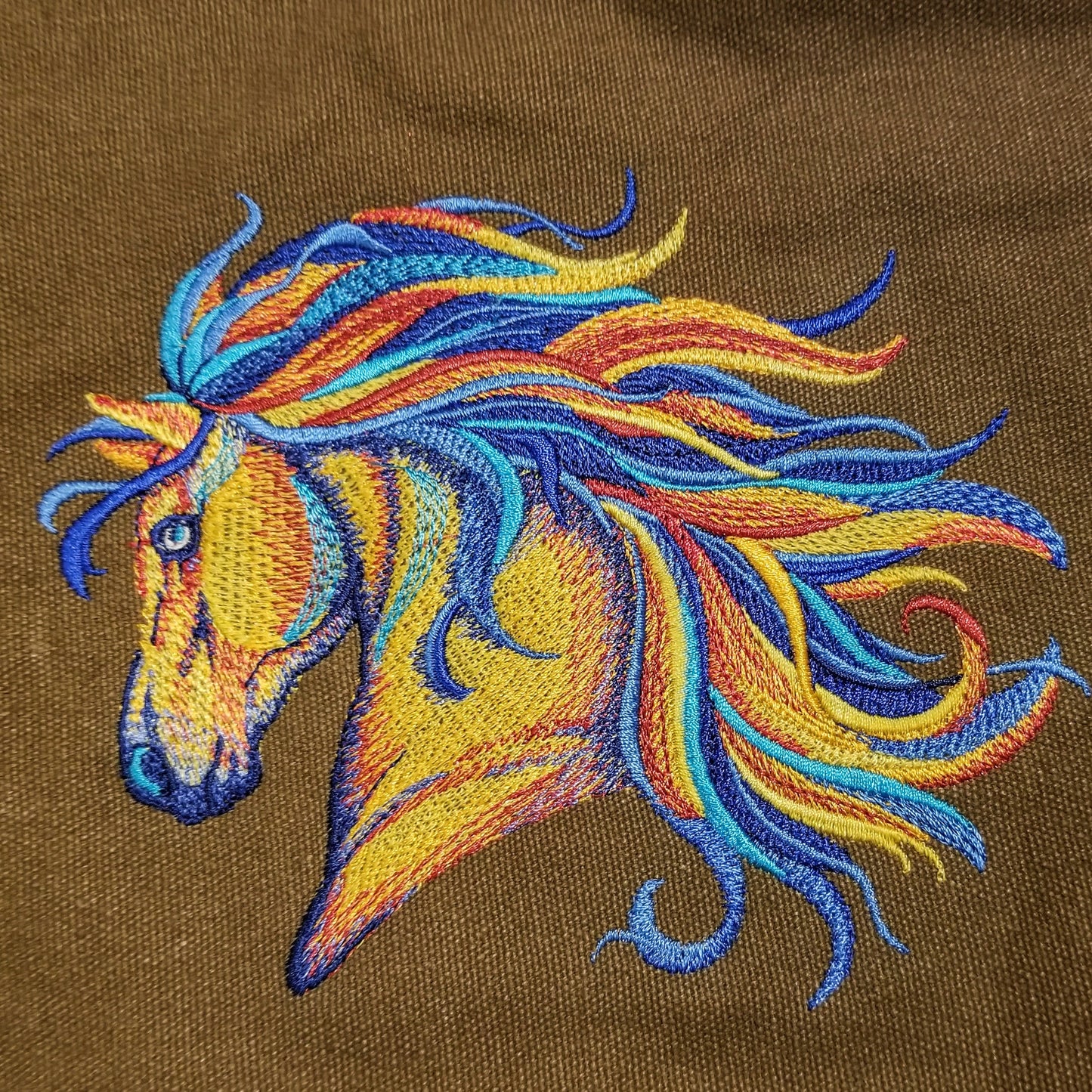 Vibrant Horse in Watercolor Embroidered Canvas Messenger Bag