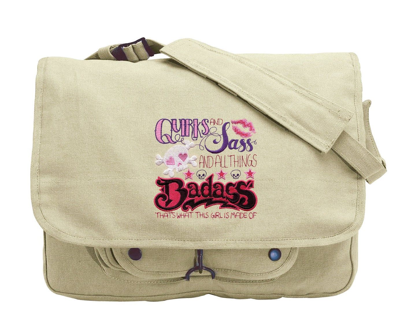 Quirks and Sass and All Things Badass Embroidered Canvas Messenger Bag