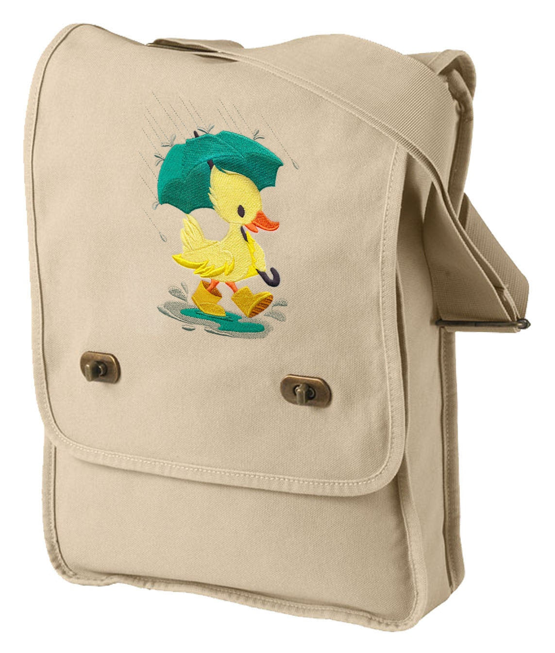 Rainy Day Duck Embroidered Canvas Field Bag