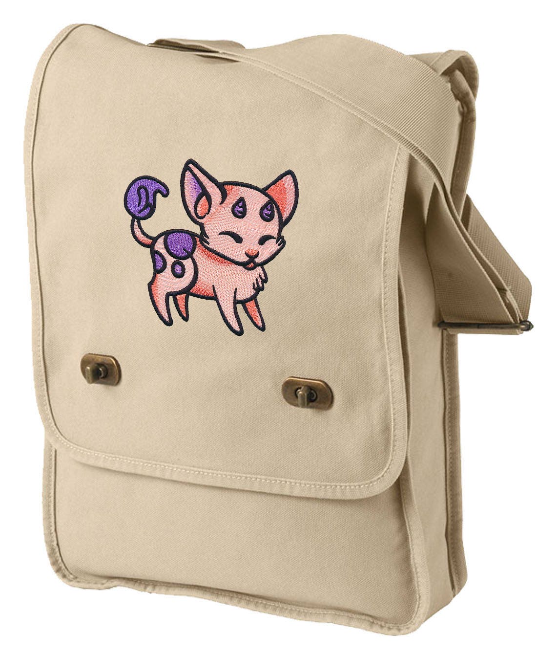 Charmed Creatures - Puppy Embroidered Canvas Field Bag