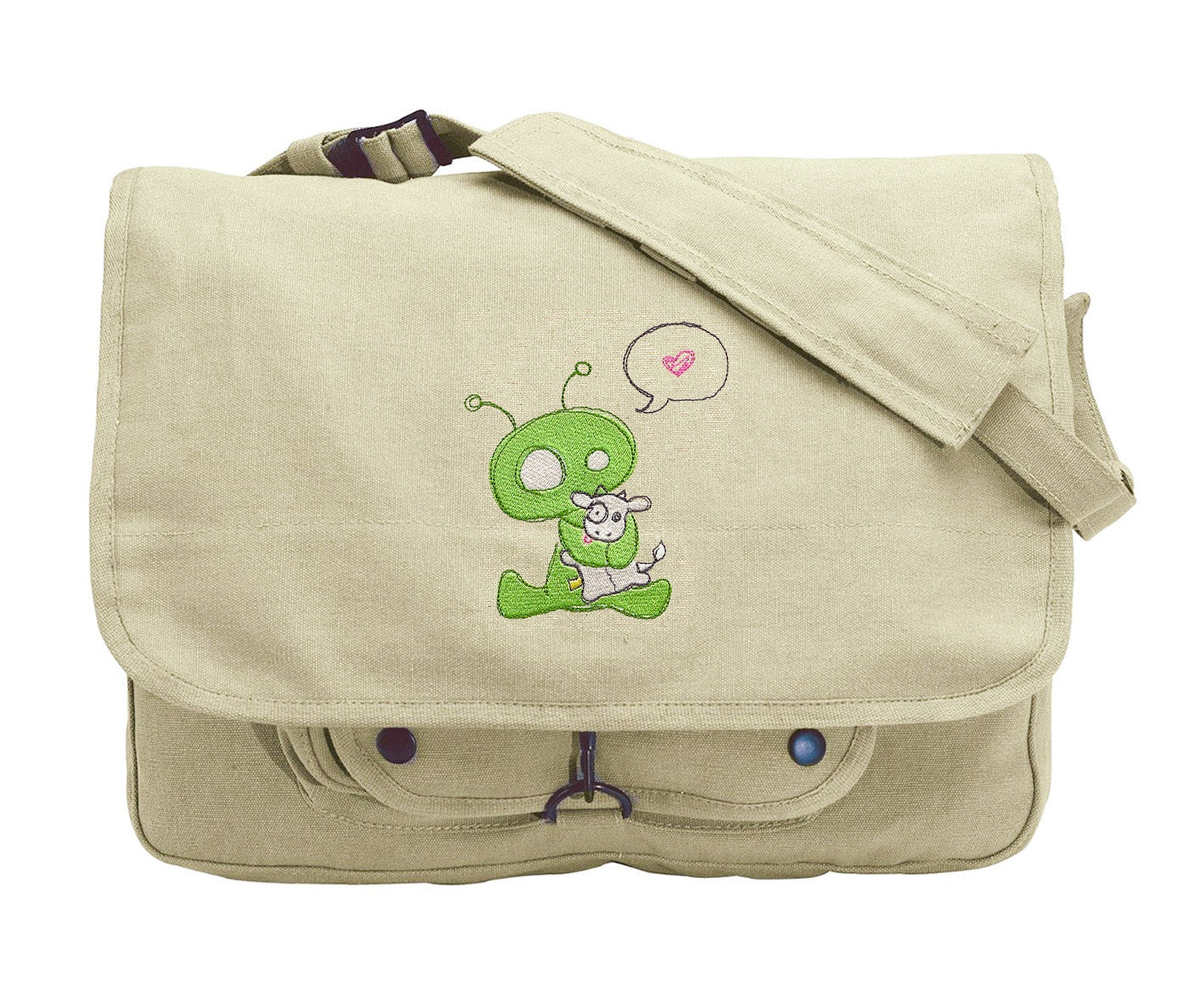 Abducted Alien Embroidered Canvas Messenger Bag
