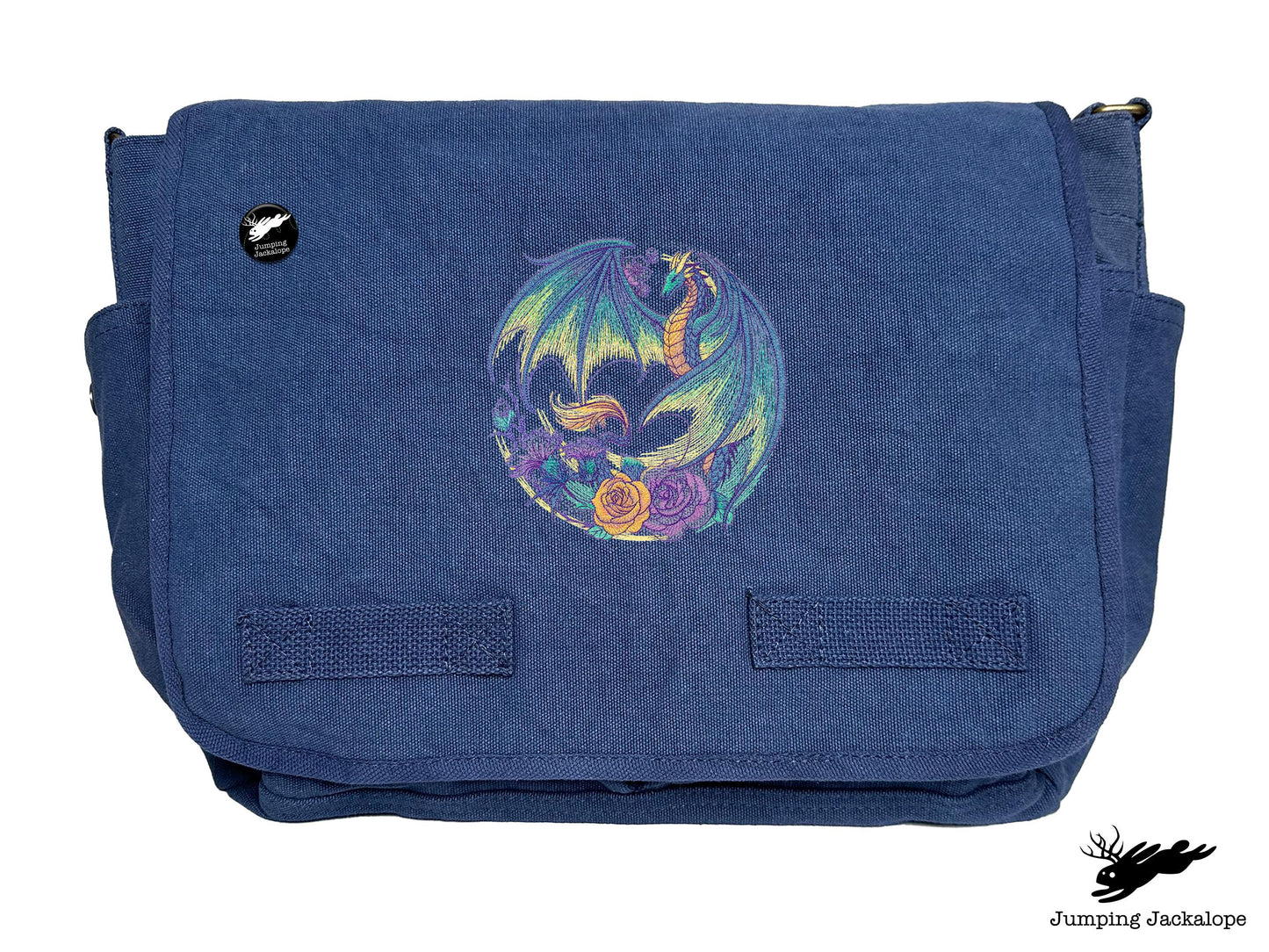Flight of Flowers Dragon Wreath Embroidered Classic Canvas Messenger Bag