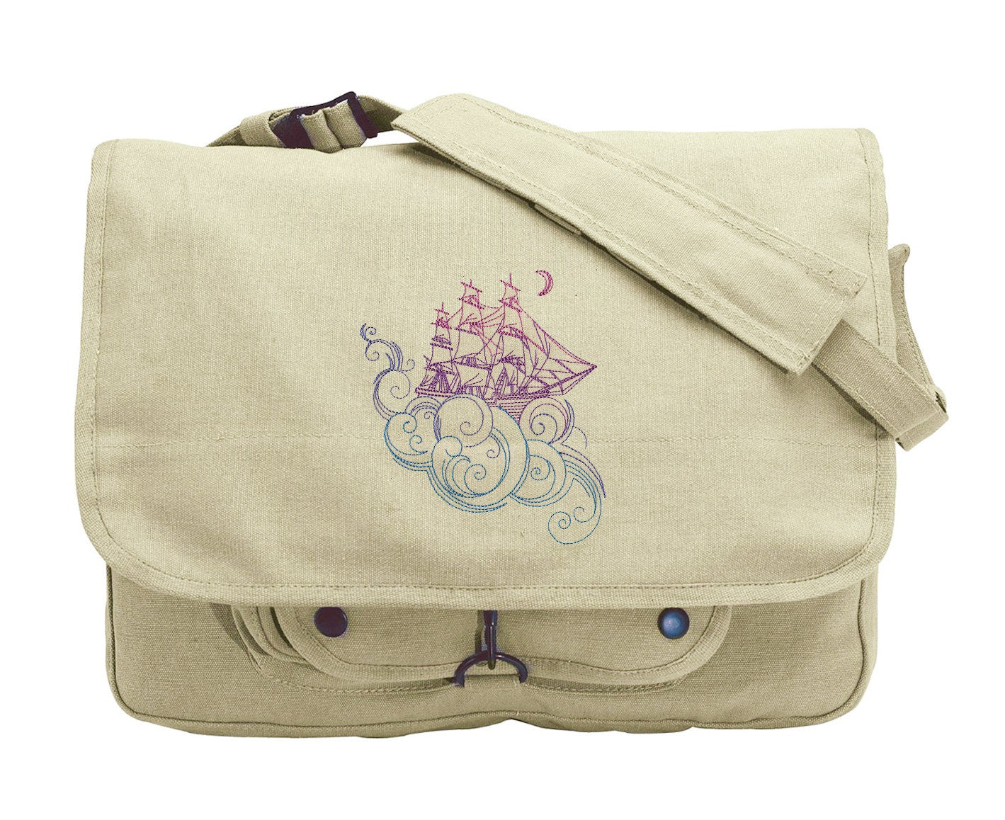 Dreamboat Pirate Ship Embroidered Canvas Messenger Bag
