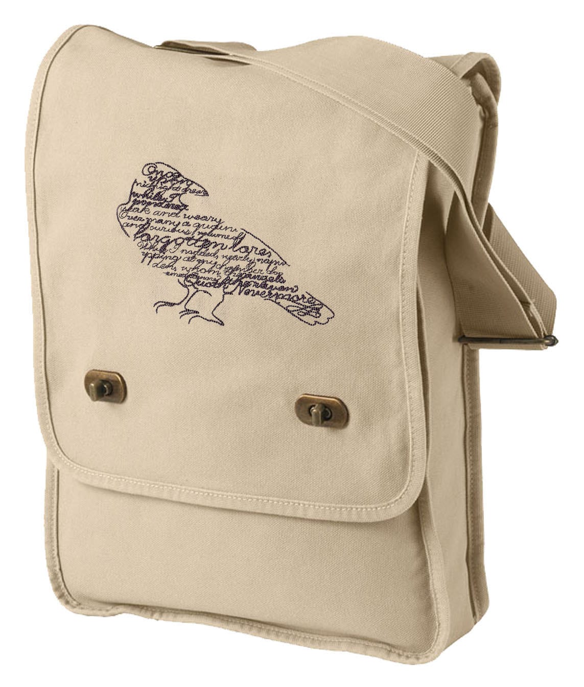 Wordy Bird Embroidered Canvas Field Bag