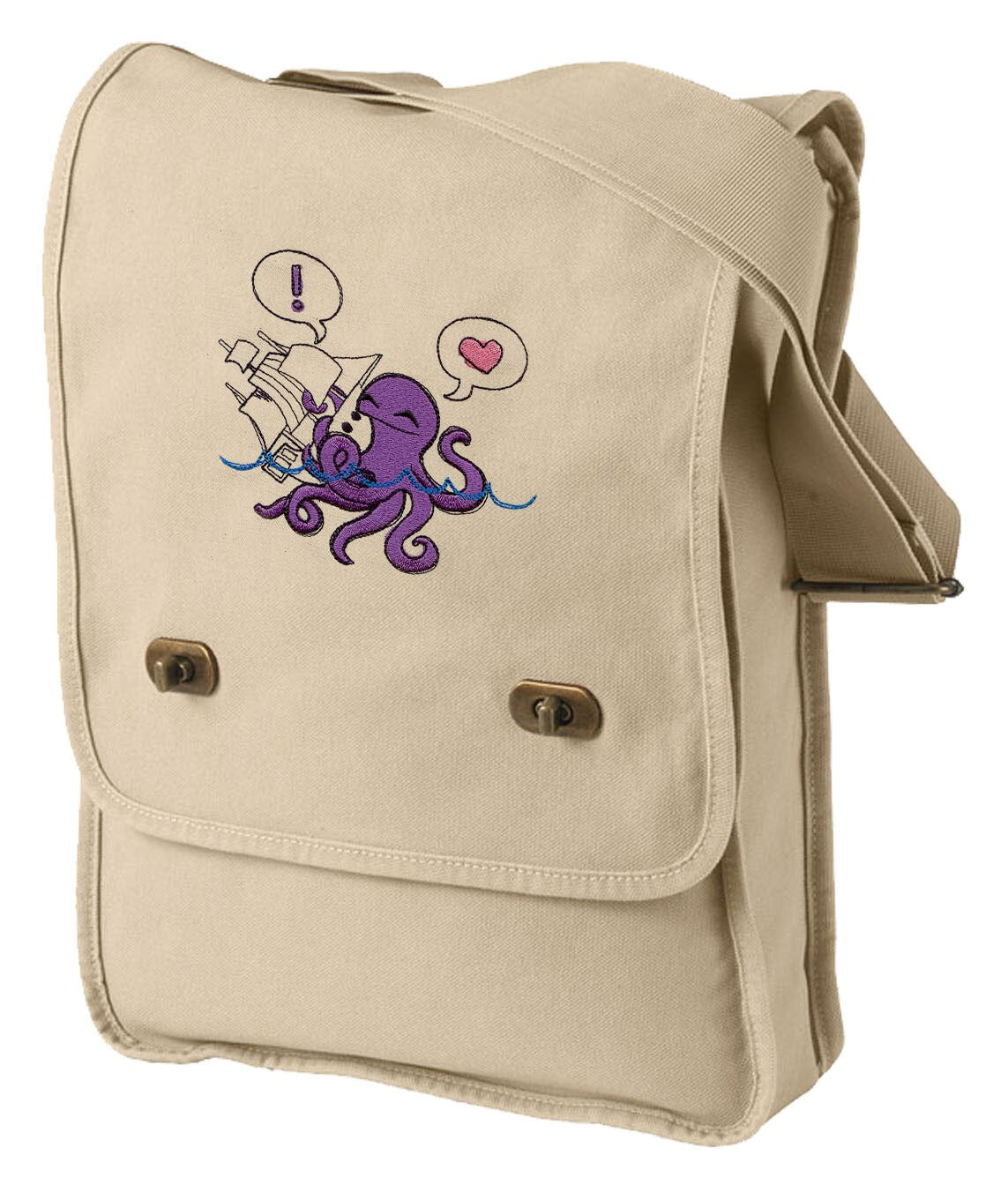Octopus Hugs Embroidered Canvas Field Bag