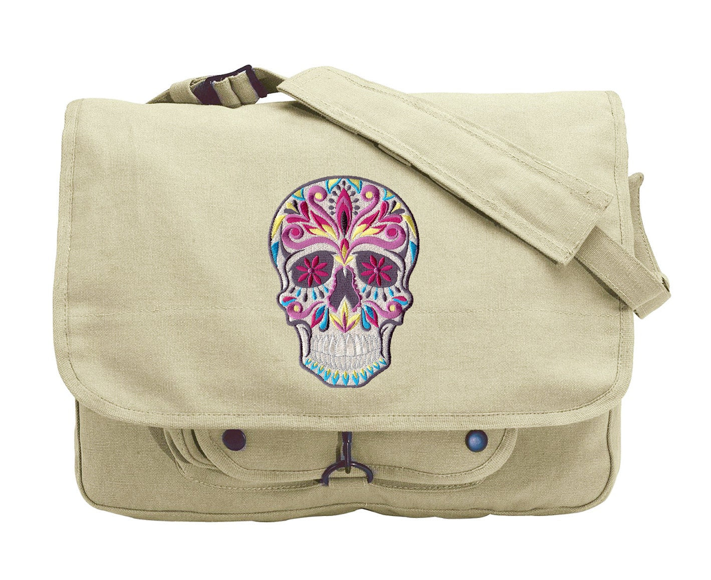 Dia de los Muertos Skull Embroidered Canvas Messenger Bag, Skull messenger bag