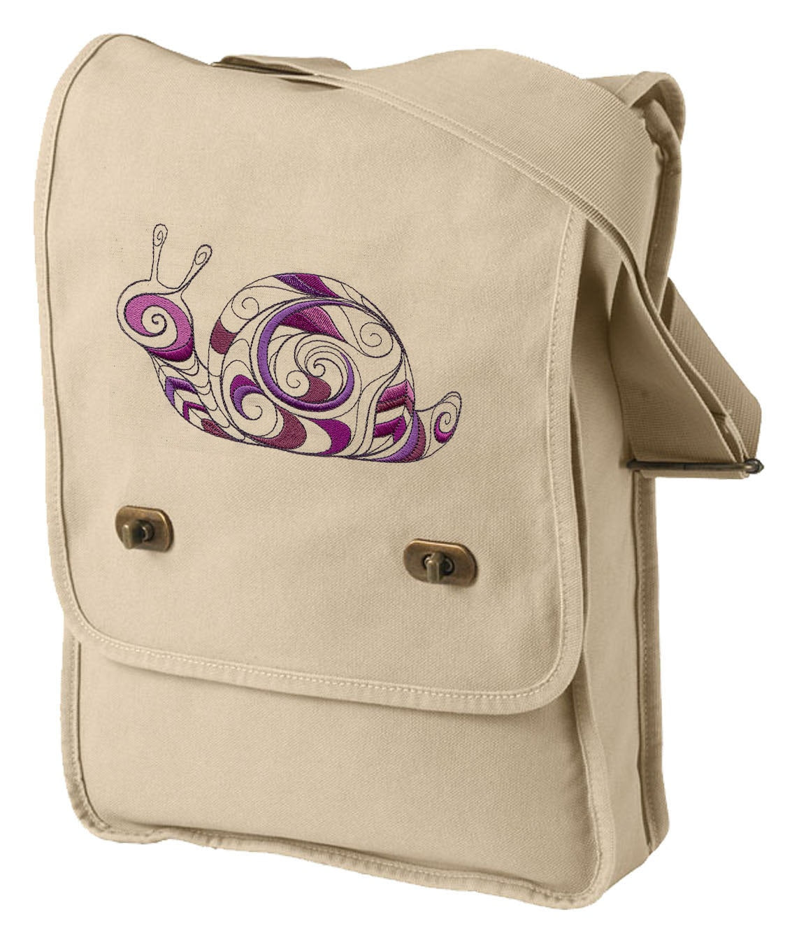 Doodle Snail Embroidered Canvas Field Bag