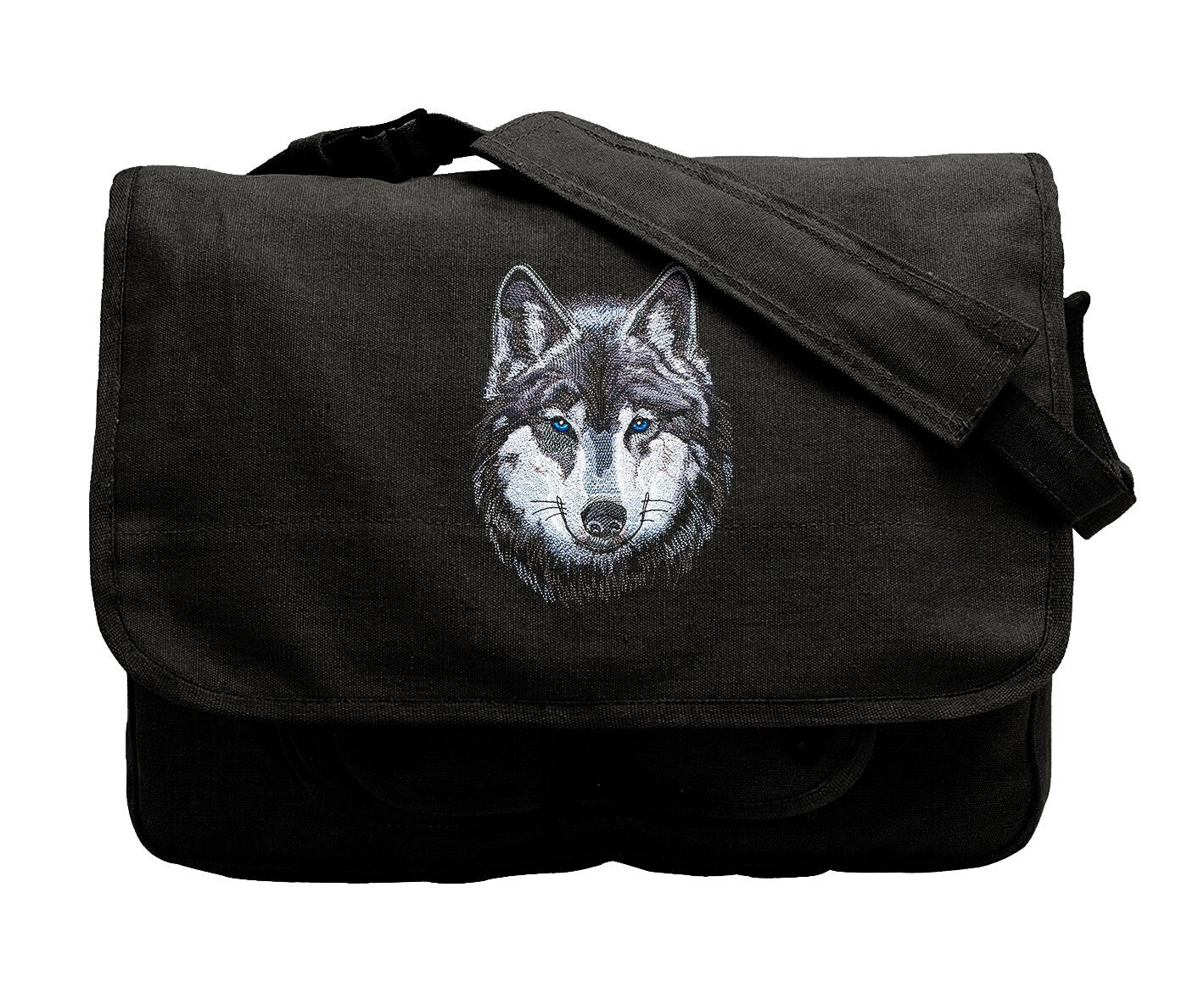 Magnificent Wolf Embroidered Canvas Messenger Bag