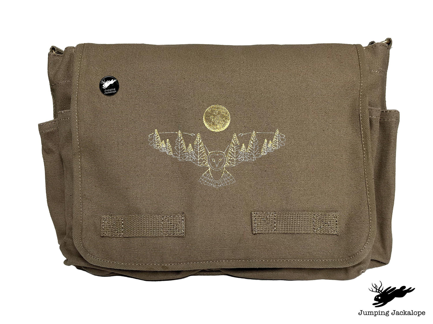 Under the Full Moon Forest Night Owl Embroidered Classic Canvas Messenger Bag