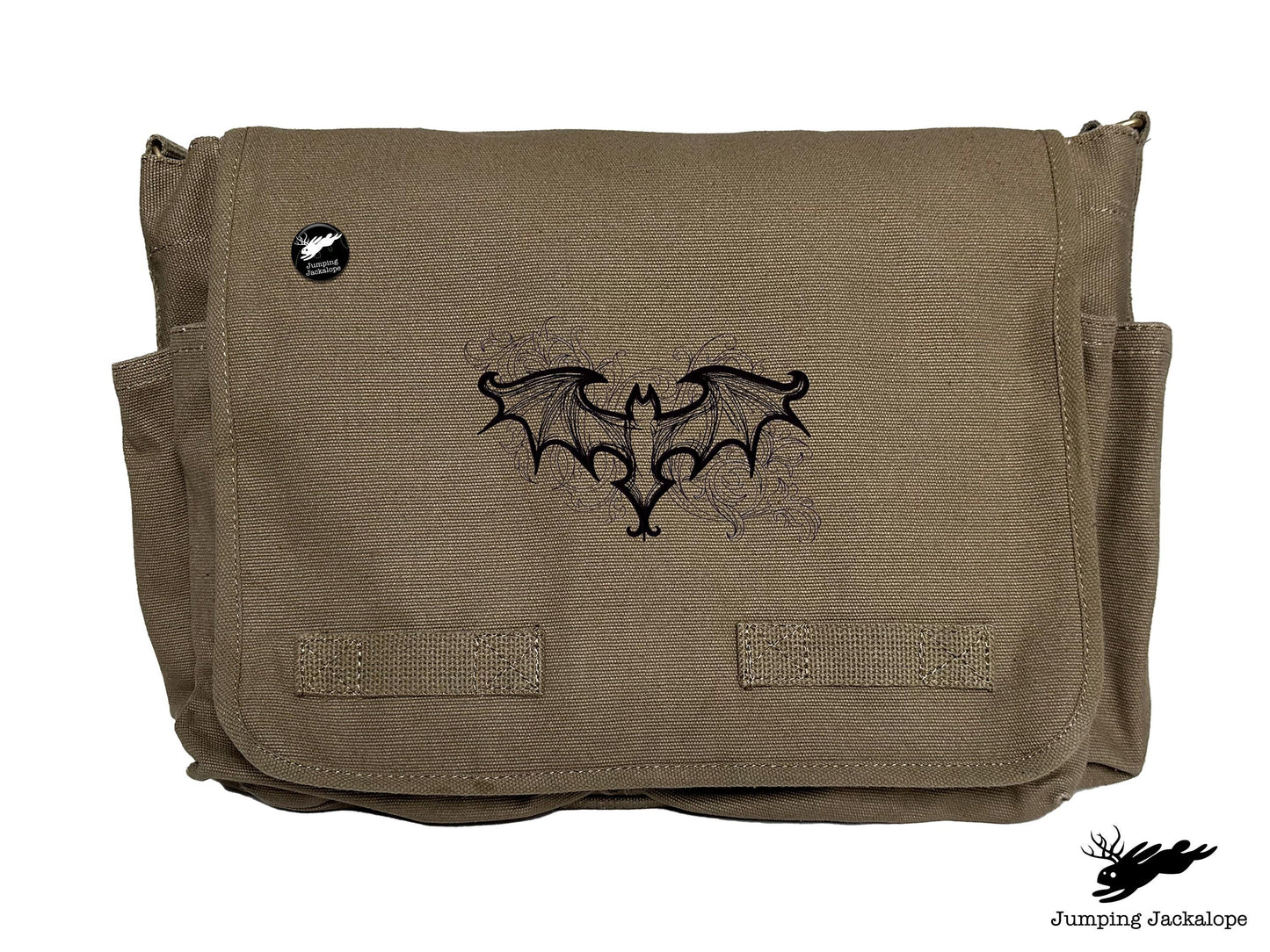 Elegant Bat Design Embroidered Classic Canvas Messenger Bag