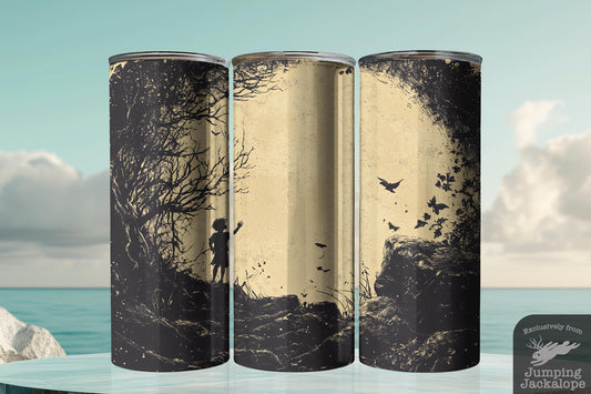 Shadowed Peter Pan Tumbler – 20oz Sublimated Gothic Fairytale Cup | Vintage Neverland Scene