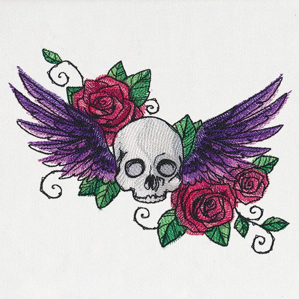 Gothic Flight, Skull Bag, Wings Bag, Roses Bag Embroidered Canvas Tech, Tablet, iPad, Kindle, Fire, Camera Bag