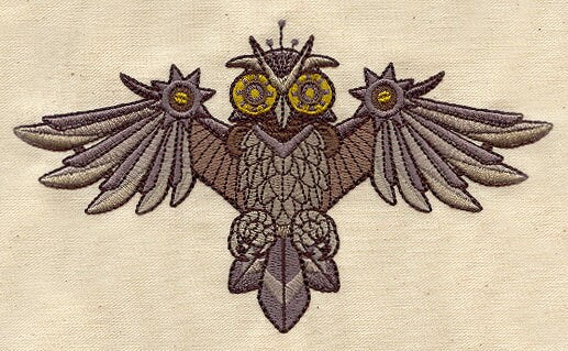 Clockwork Owl Embroidered Canvas Messenger Bag