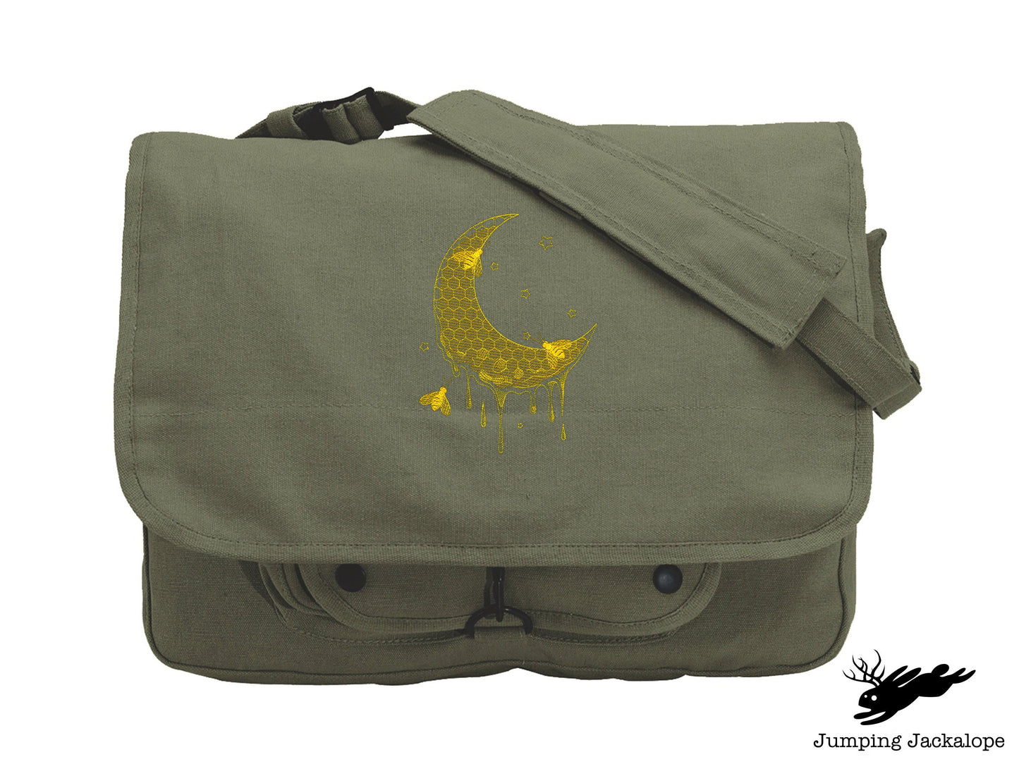 Buzzing Under the Moonlight, Bee Messenger Bag, Honeybee Embroidered Canvas Messenger Bag, Moon Bag, Honeybee Moon Bag