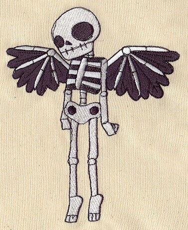 Winged Skeleton Embroidered Canvas Field Bag