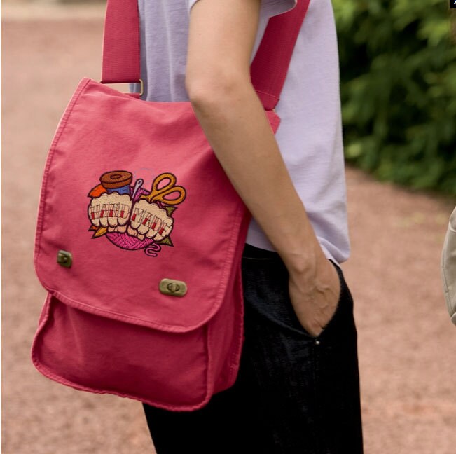 A Curious Find - Rabbit Bird Mushroom Embroidered Canvas Field Bag
