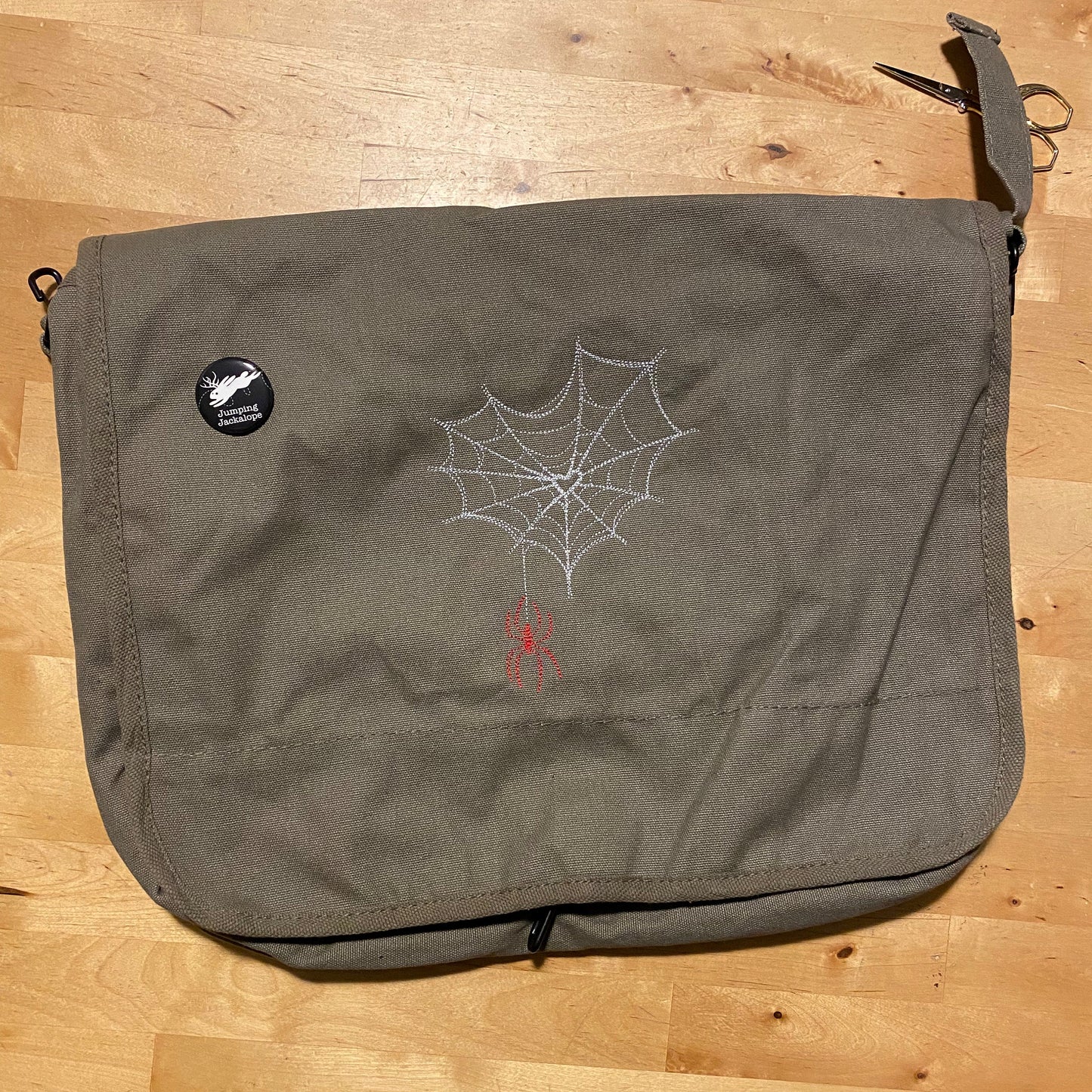 Web of Love Spider Embroidered Canvas Messenger Bag