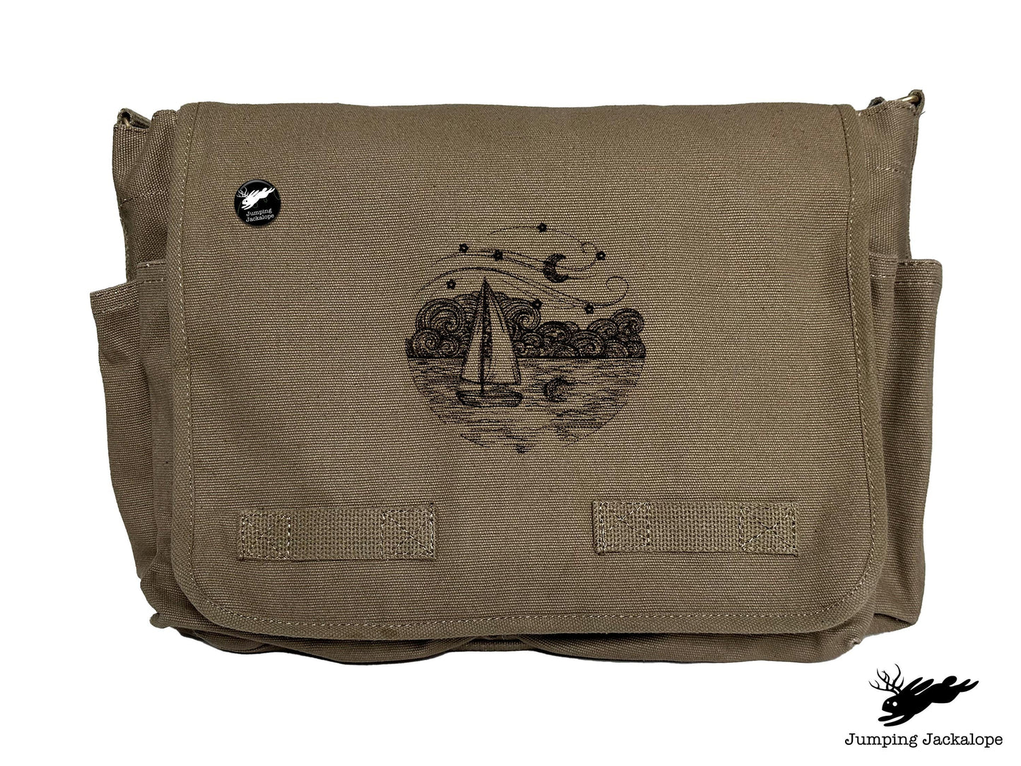 Starry Night Ocean Scene Embroidered Messenger Bag