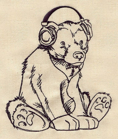 Bear with Headphones Canvas Messenger Bag, Rockin Bear Embroidered Canvas Messenger Bag