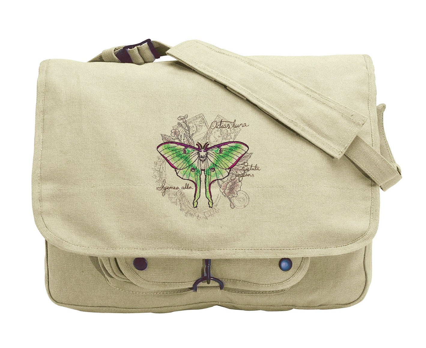 Luna Moth Collage Embroidered Canvas Messenger Bag