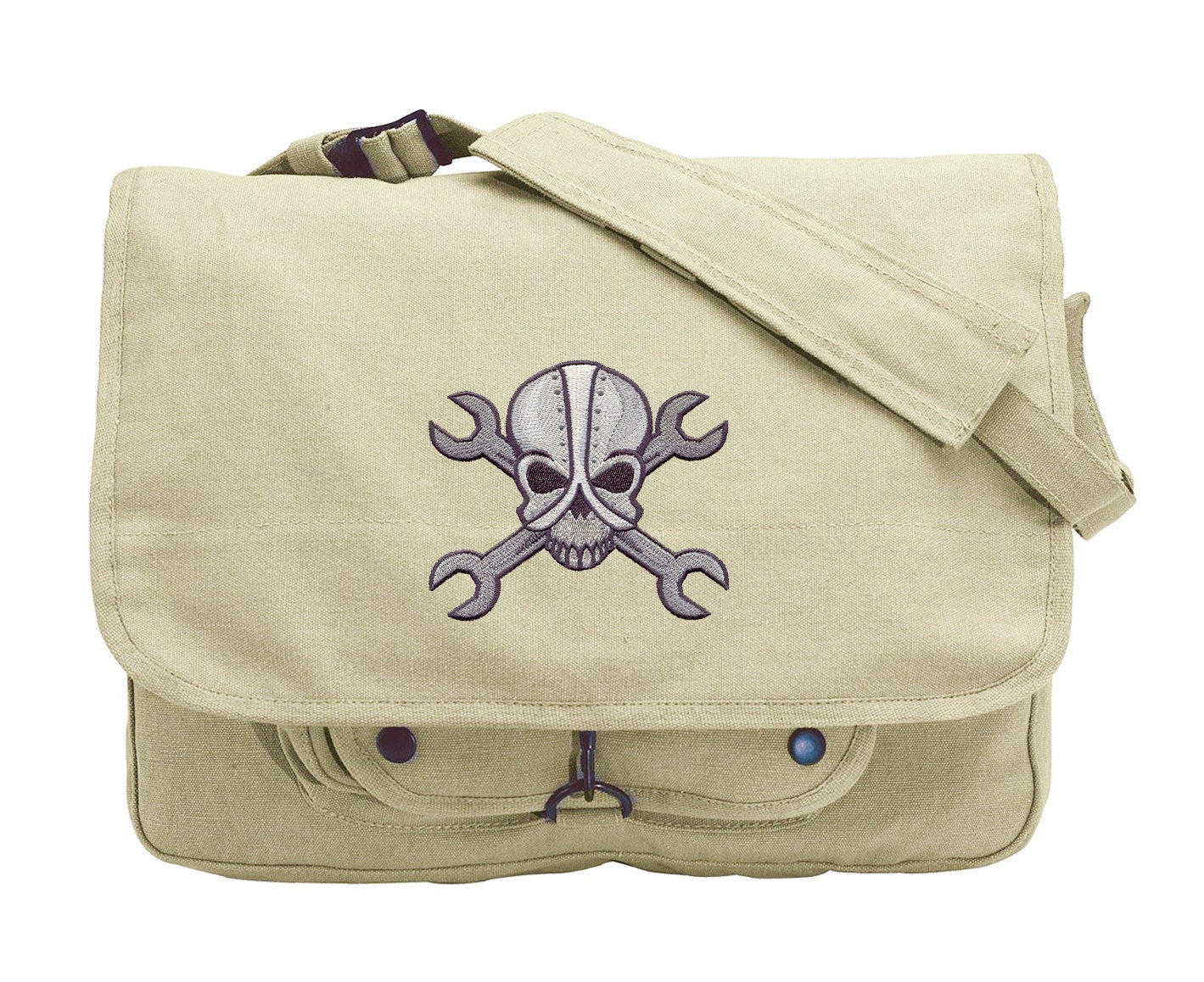 Get in Gear Skull Embroidered Canvas Messenger Bag