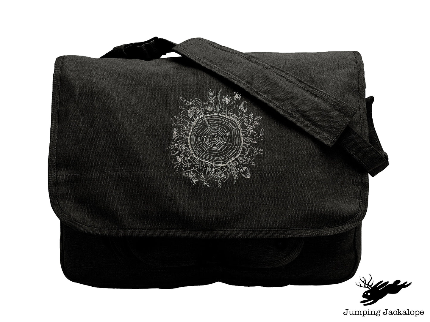 Botanical Tree Rings Embroidered Canvas Messenger Bag