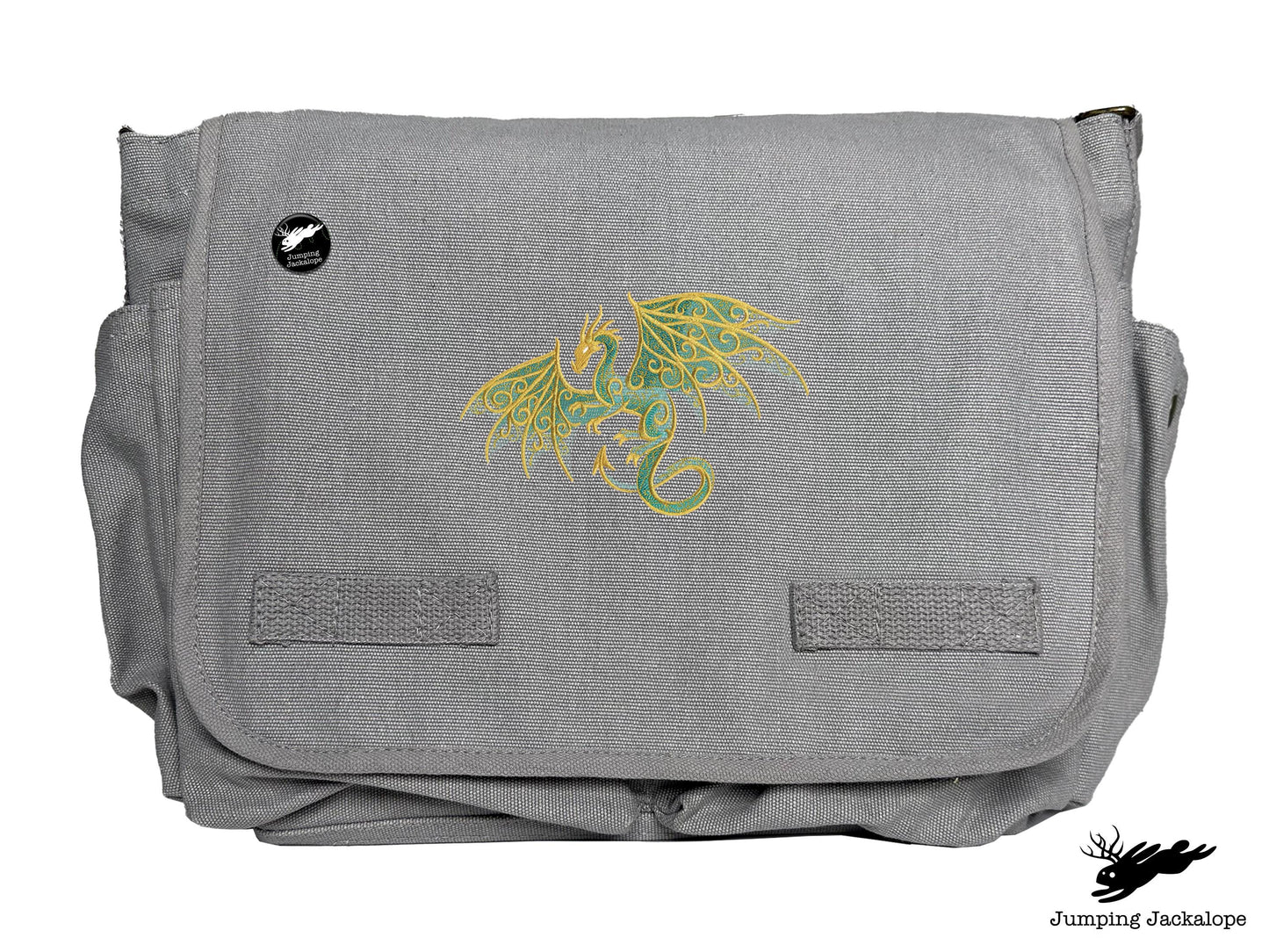 Gilded Patina Dragon Embroidered Classic Canvas Messenger Bag