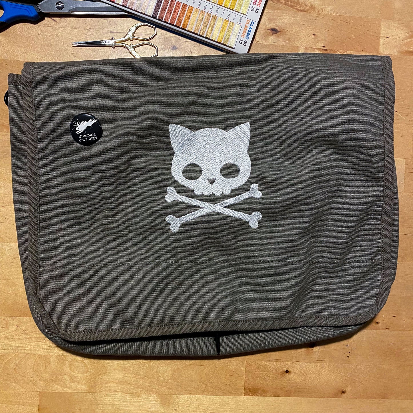 Punk Kitty Embroidered Canvas Messenger Bag