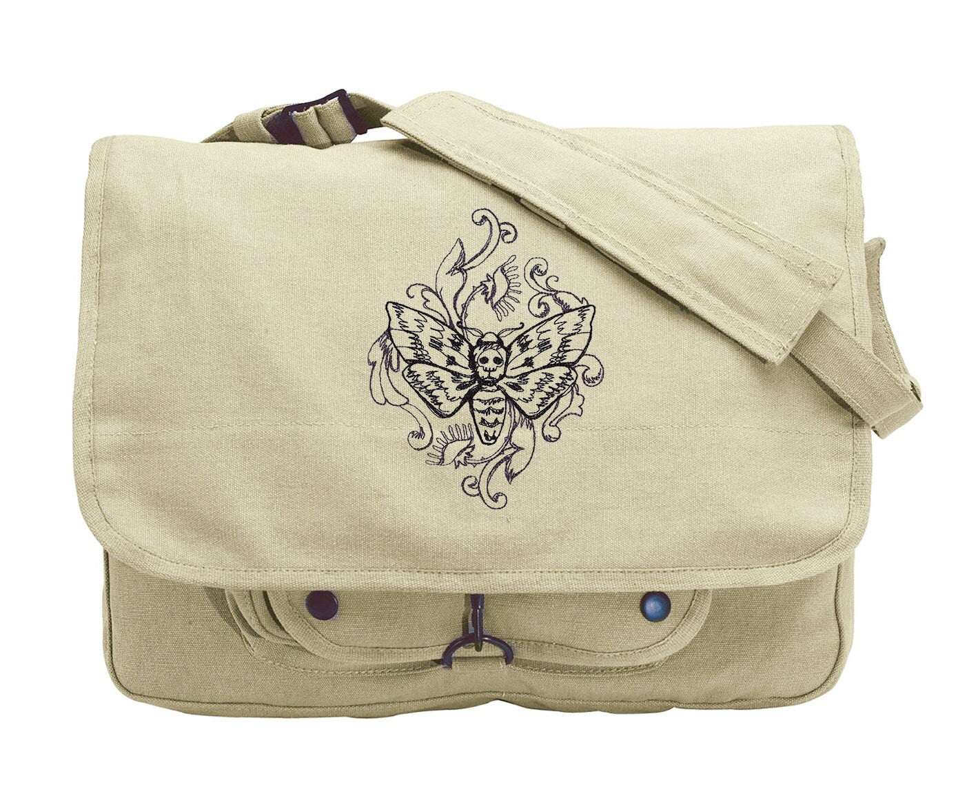 Toile Noir - Moth Embroidered Canvas Messenger Bag