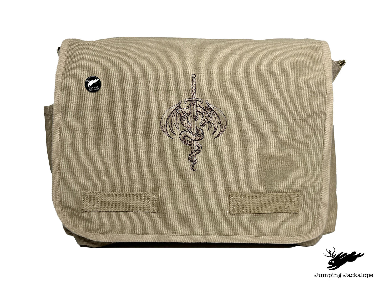 What Doesn't Kill You Dragon and Sword Embroidered Classic Canvas Messenger Bag