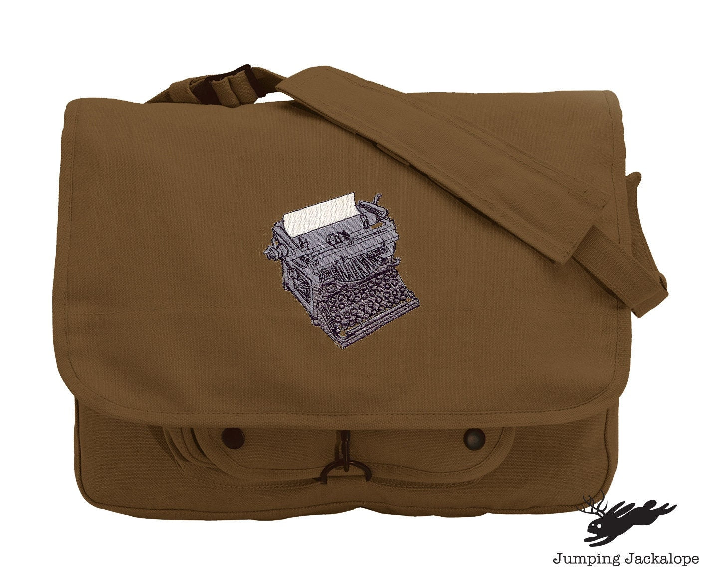 Just My Type Bag, Typewriter Design Bag Embroidered Canvas Messenger Bag, Typewriter Bag, Author Bag, Writer Bag, Writer Messenger