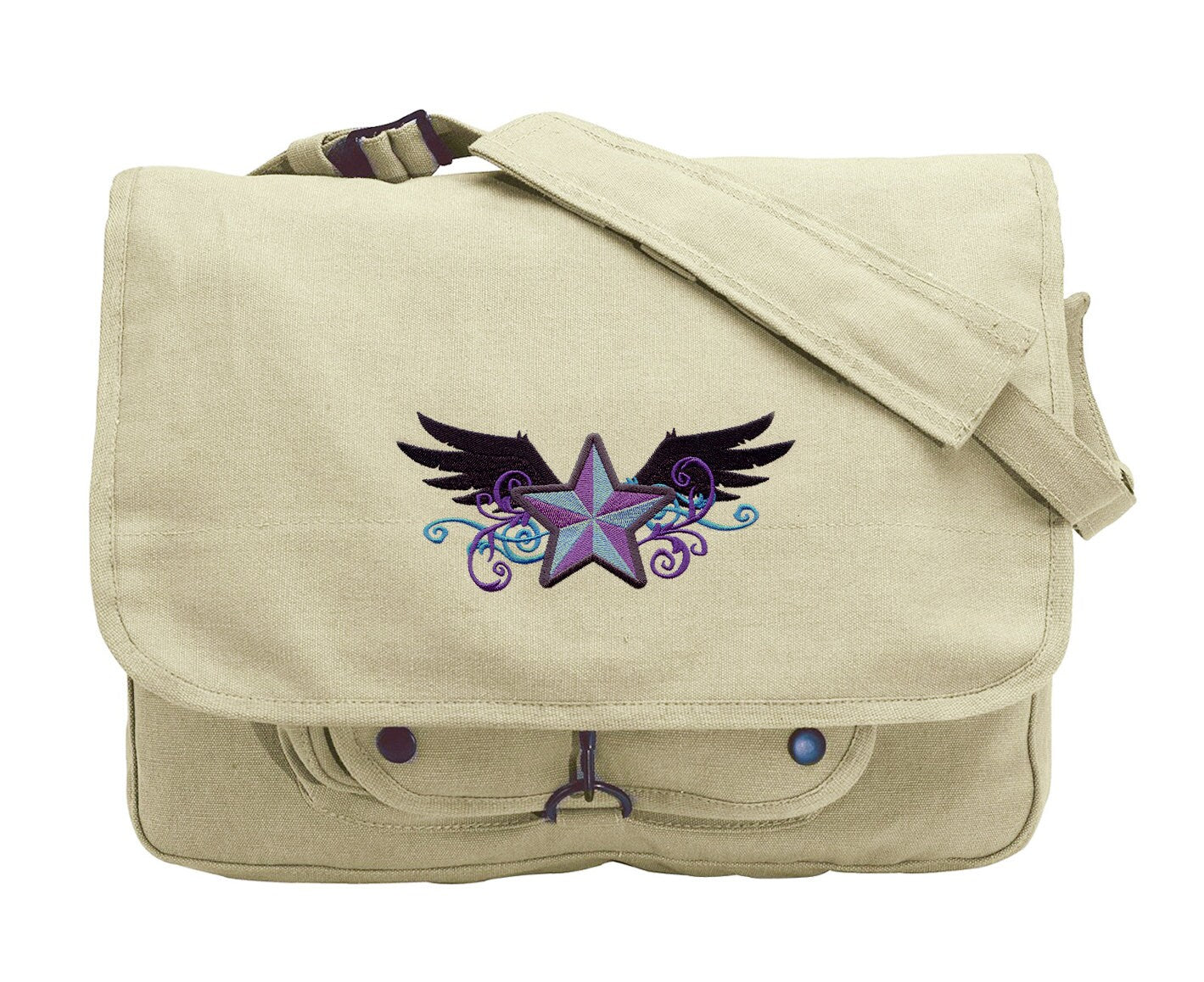 Rock Star with Wings Embroidered Canvas Messenger Bag
