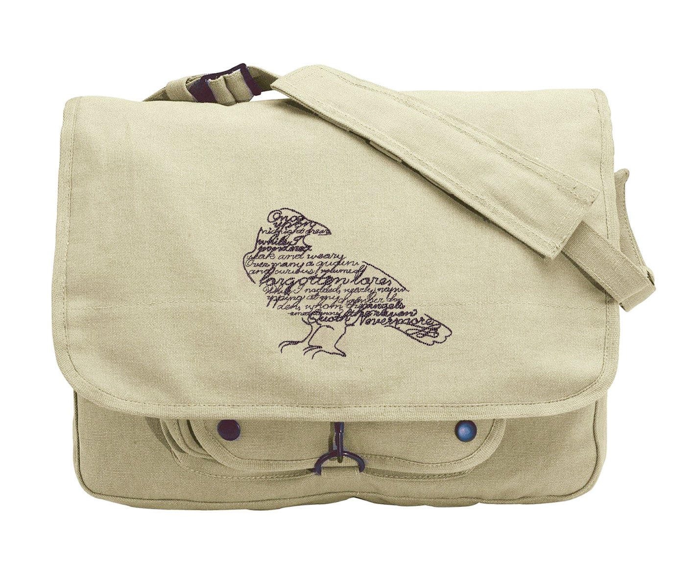 Wordy Bird Edgar Allan Poe The Raven Embroidered Canvas Messenger Bag