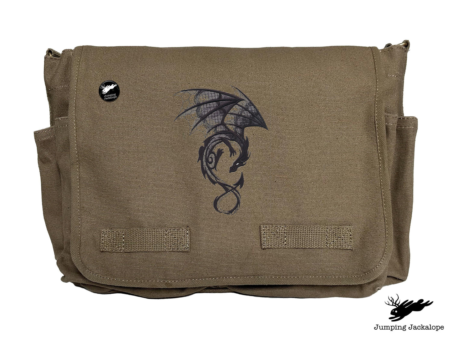 Dark Creatures Dragon Embroidered Classic Canvas Messenger Bag